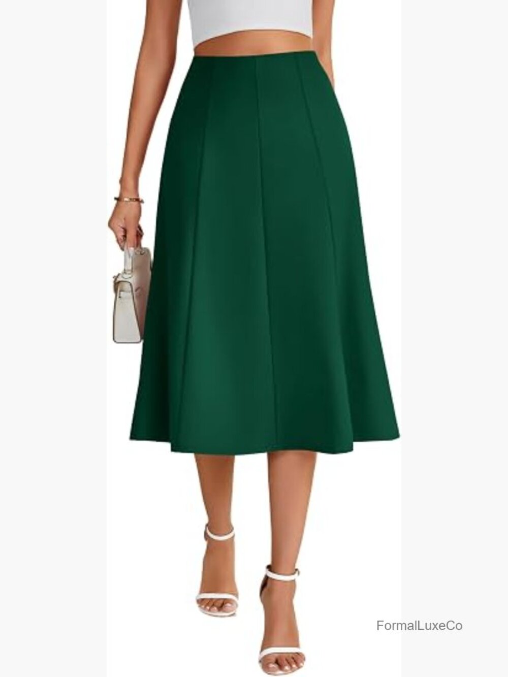 High Waisted Midi Skirt A-Line Flowy Pleated Summer Work Skirt